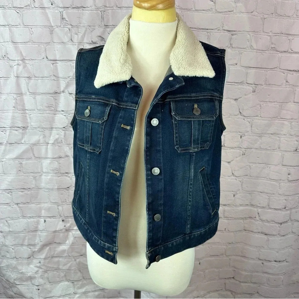 j. jill denim vest removable faux fur collar boho western outdoor cabin small
